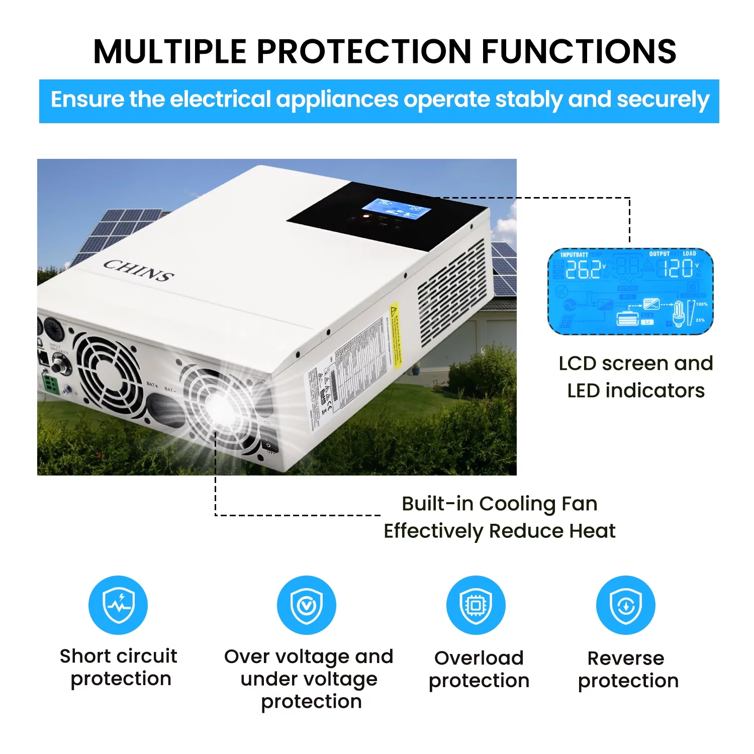 CHINS 24V 3000Watt All-in-One Solar Charger Inverter Suitable for 24V Lead-Acid/Lithium Battery