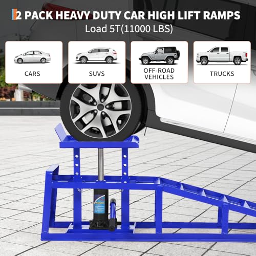 2PCS Hydraulic Car and Truck Service Ramps,11023 Lbs (5 Tons) Capacity, Portable Lifts Ramps for Oil Changes, Adjustable Lift Height 9.8" to 16.21"