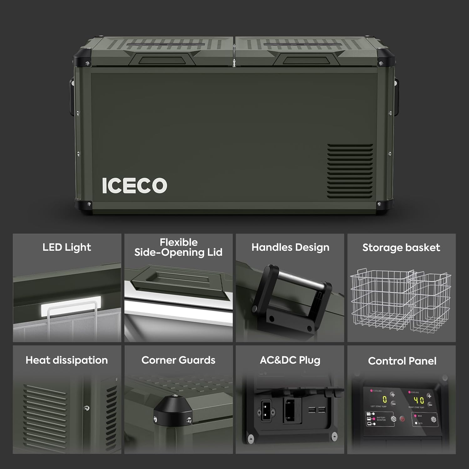 ICECO VL75ProD Portable Refrigerator, Dual Zone 12 Volt Car Fridge Freezer with SECOP Compressor, 78Qt 12V Portable Freezer with AC/DC, 0掳F to 50掳F
