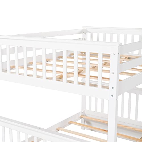 SOFTSEA Twin Over Full Bunk Bed with Slide, Solid Wood Bunk Beds with Stairs for Kids