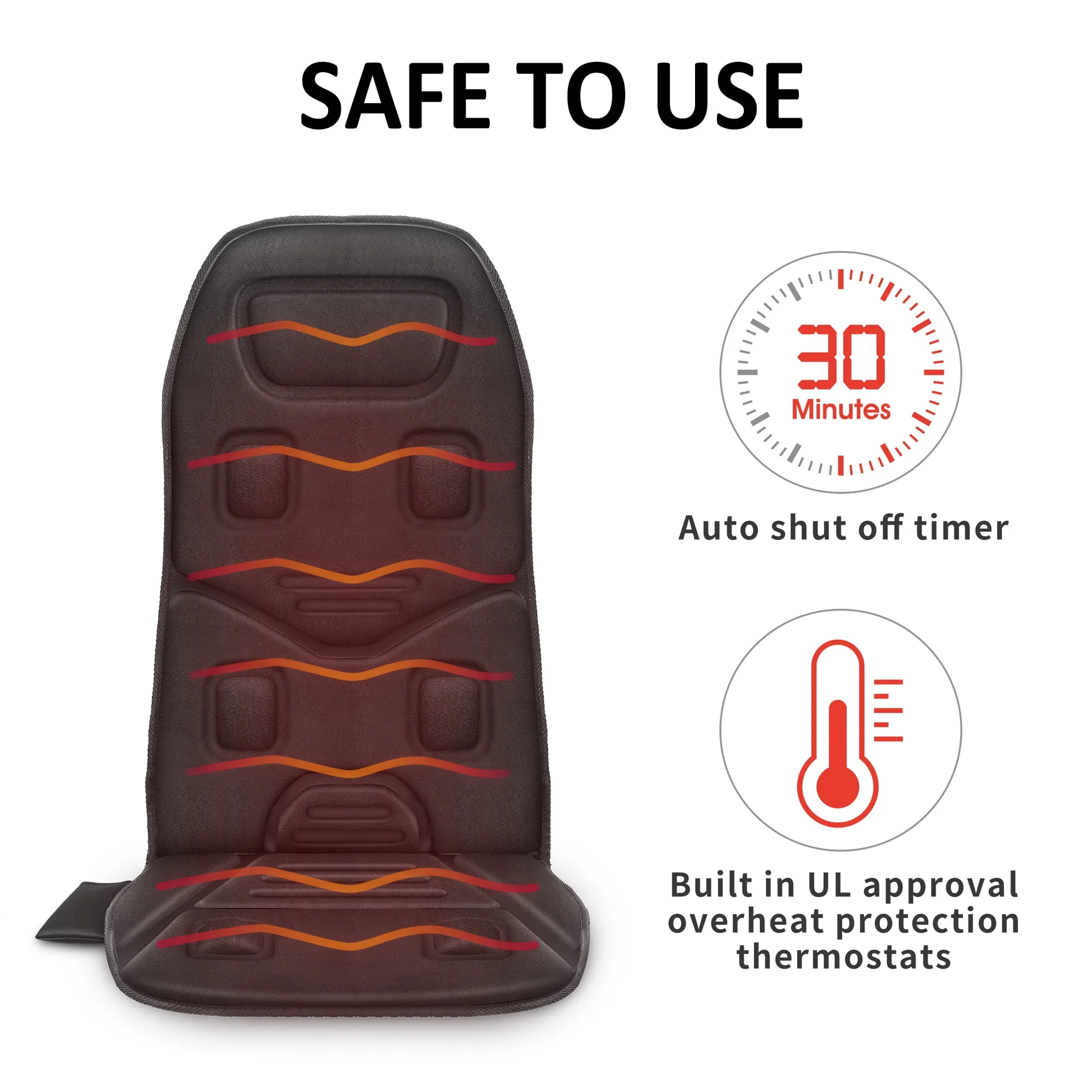 COMFIER Motors Massage Seat Cushion with 3 Level Heating Pad, Back Massager, Black, Gift for Men Women, Home/Car Use