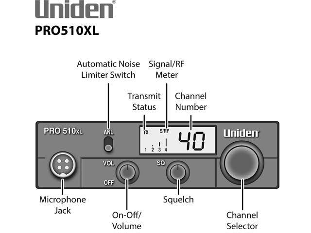 Uniden PRO520XL CB Radio w/ Front Mount Coiled Cord Mic u0026 LED Indicators