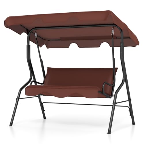 Tangkula 3 Person Porch Swing, Patio with Removable Cushion & Powder-Coated Steel Frame, Outdoor Swing with Canopy for Porch, Backyard, Garden