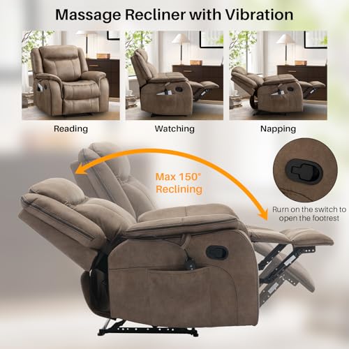 Massage Recliner Chair with Heated, Faux Leather Recliner Chairs for Adults