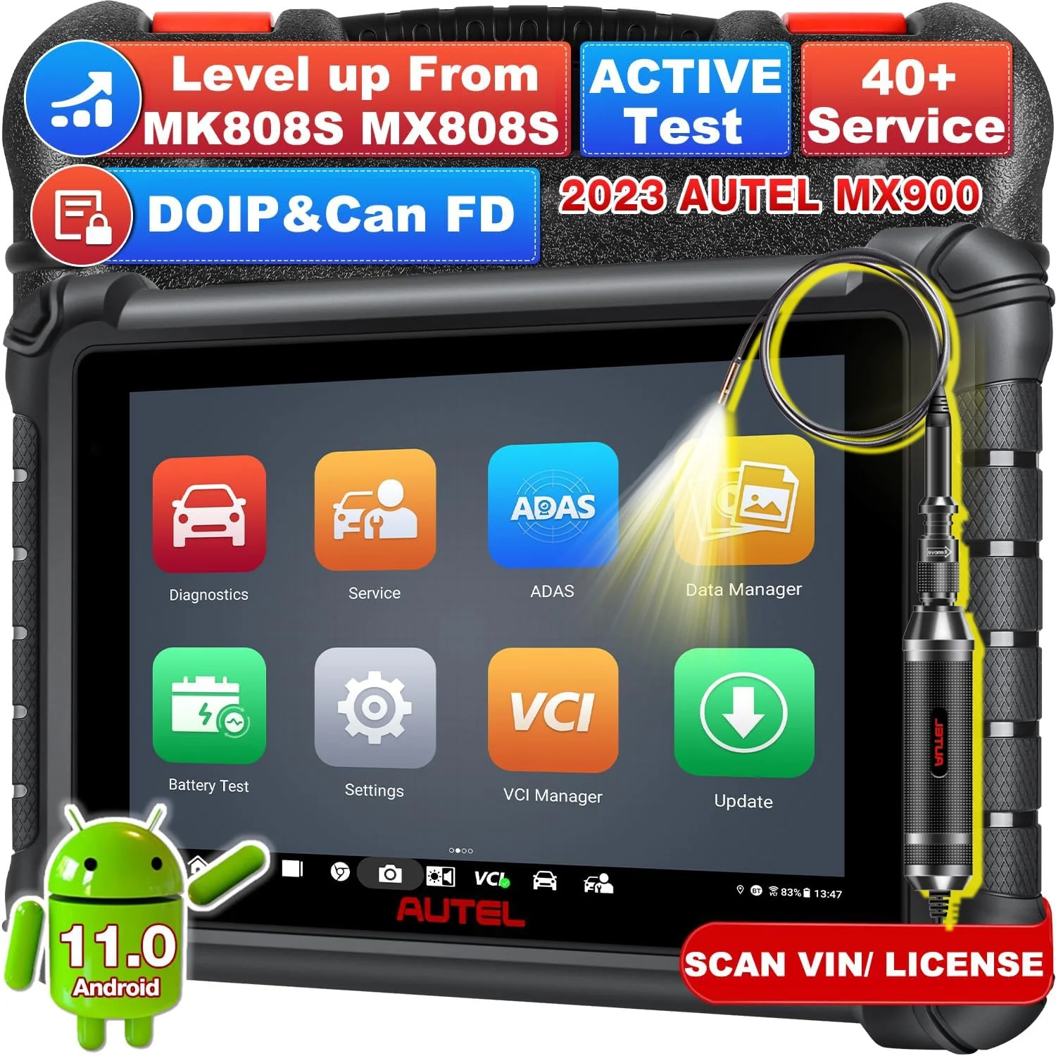 Autel MaxiCheck MX900 Gift MV108 Level up of MK808S MX808S Car Diagnostic Bidirectional Scan Tool 40+ Resets DoIP & CAN FD Auto VIN/License WiFi