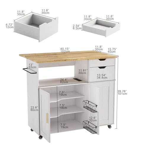 Rolling Mobile Kitchen Island Cart Bar with Drawer and Desktop Drop Leaf Countertop, Island Table Storage with 5 Wheels