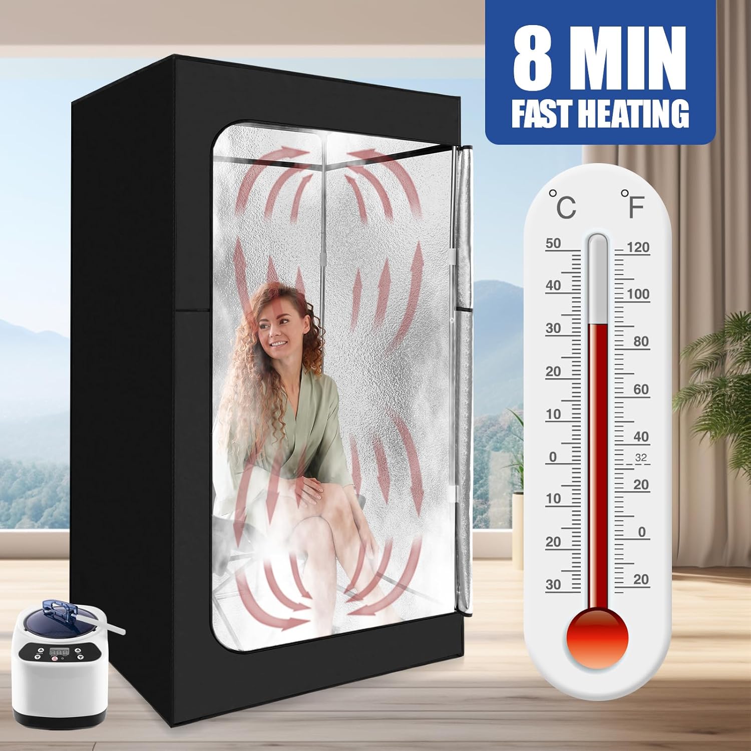 Portable Steam Sauna for Home Spa,Full Size Steam Room for Relaxation,600D Canvas Sauna Tent Personal Sauna Box with 3L &1000W Steamer,Foldable Chair