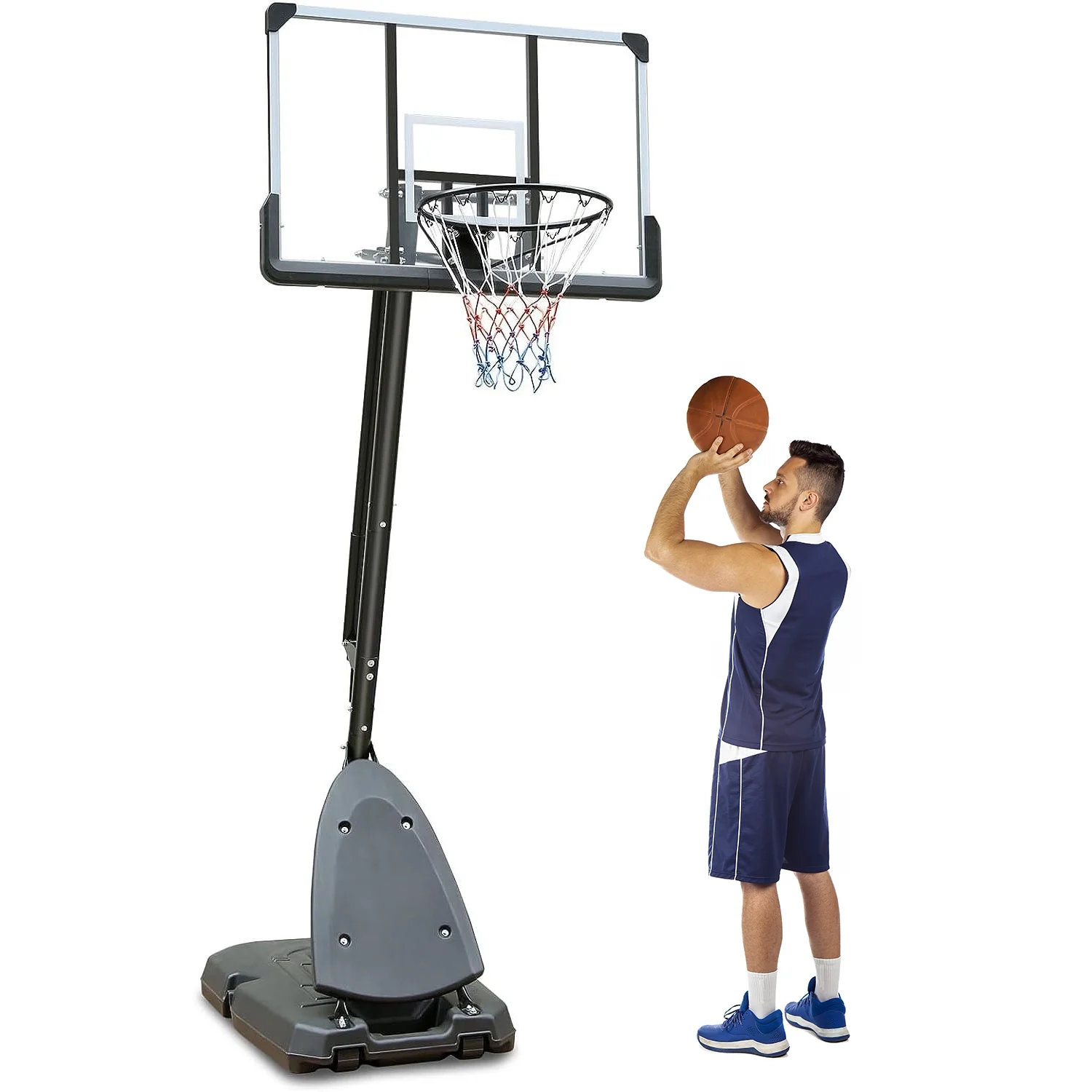 GIKPAL 44" Portable Basketball Hoop System,Height Adjustable 7.5-10FT with 44" shatterproof Backboard for Kids/Adults Indoor Outdoor with Wheels