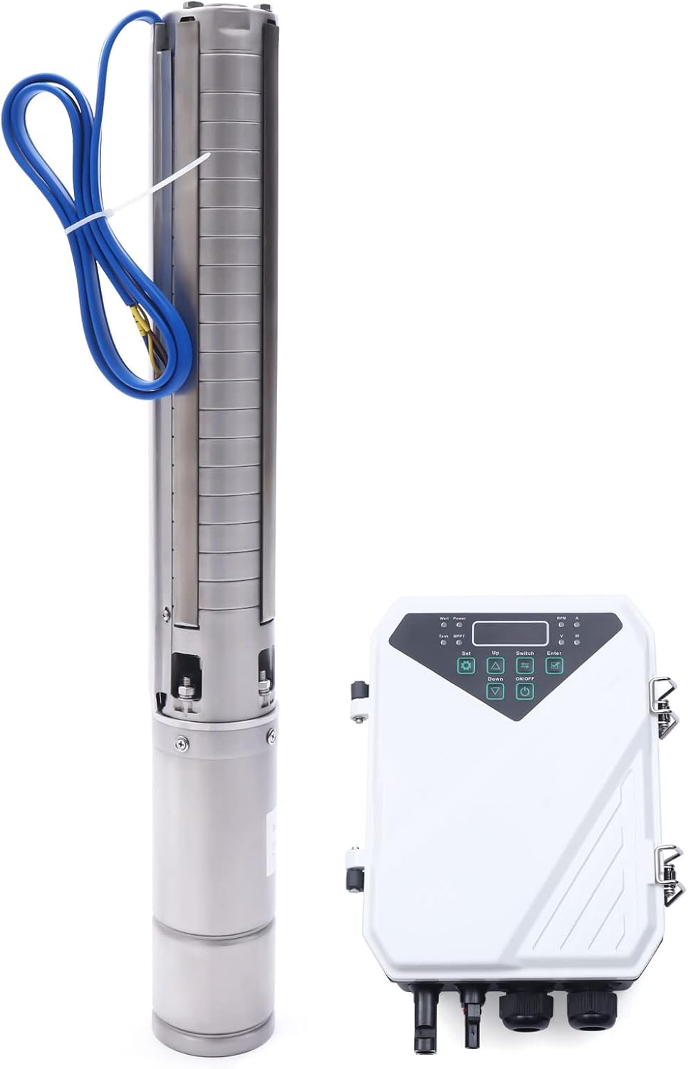 Solar Water Pump Solar Pool Pump with MPPT Controller Solar Well Pump Kit Powered Water Pump 1500W Stainless Steel Deep Well Submersible Pump for