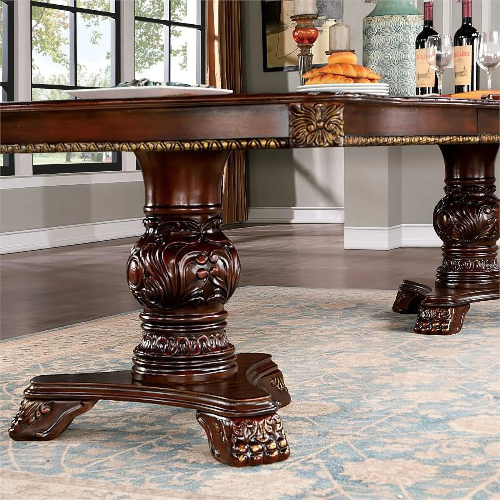 Furniture of America Roo Traditional Wood Expandable Dining Table in Cherry