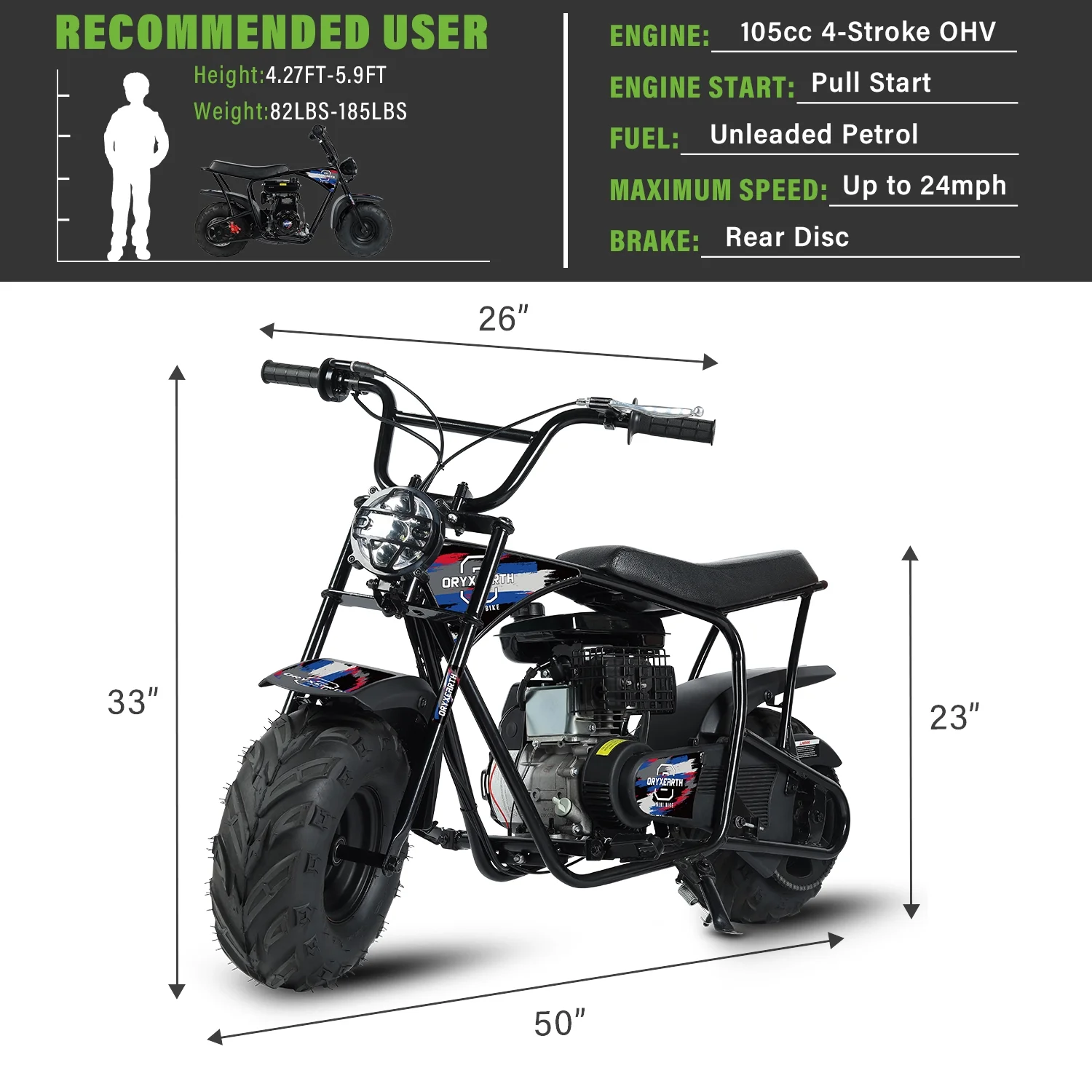 Oryxearth Gas Powered Mini Dirt Bike with Headlight, 105CC 4-Stroke Off-Road Motorcycle, Up to 24 Mph, Racing Blue - Curated Treasures Market