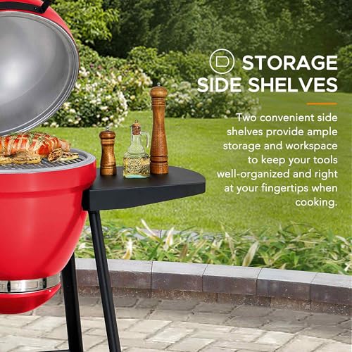 Sunjoy Charcoal Grill 20-Inch Kamado Grill with Pizza Stone, Ultimate Outdoor BBQ Egg Grill and Smoker with Wheels, Navy