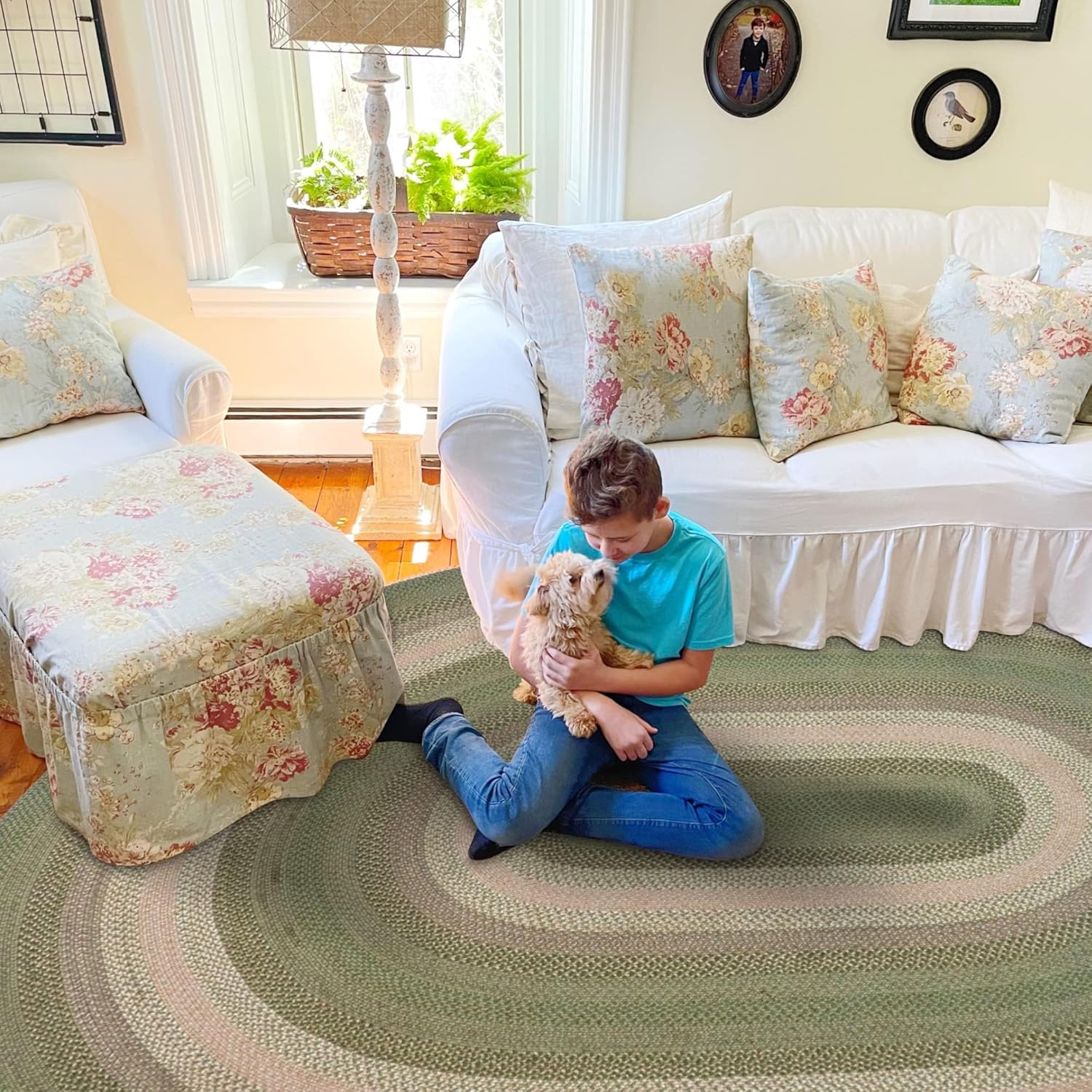 Homespice Grassland Jute Green 4x6' Braided Rugs Oval Rugs for Living Room, Bedroom Rug and Dining Room. Pet Friendly. Decor Styles- Farmhouse Rug