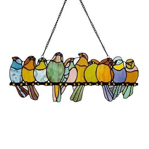 River of Goods Birds on A Wire 9.5 inch High Stained Glass Suncatcher Window PANEL, Pastel