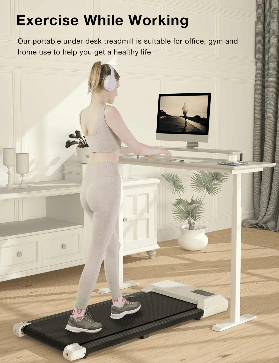 Superun 2.5Hp Walking Pad, 35.5*15.5 Walking Area 2 in 1 Under Desk Treadmill,300lb Walking Treadmill with Remote Control and LED Display, Quiet