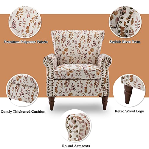 HULALA HOME Modern Wingback Accent Chair with Wood Legs & Removable Cushion, Comfy Upholstered Armchair with Nailhead Trim