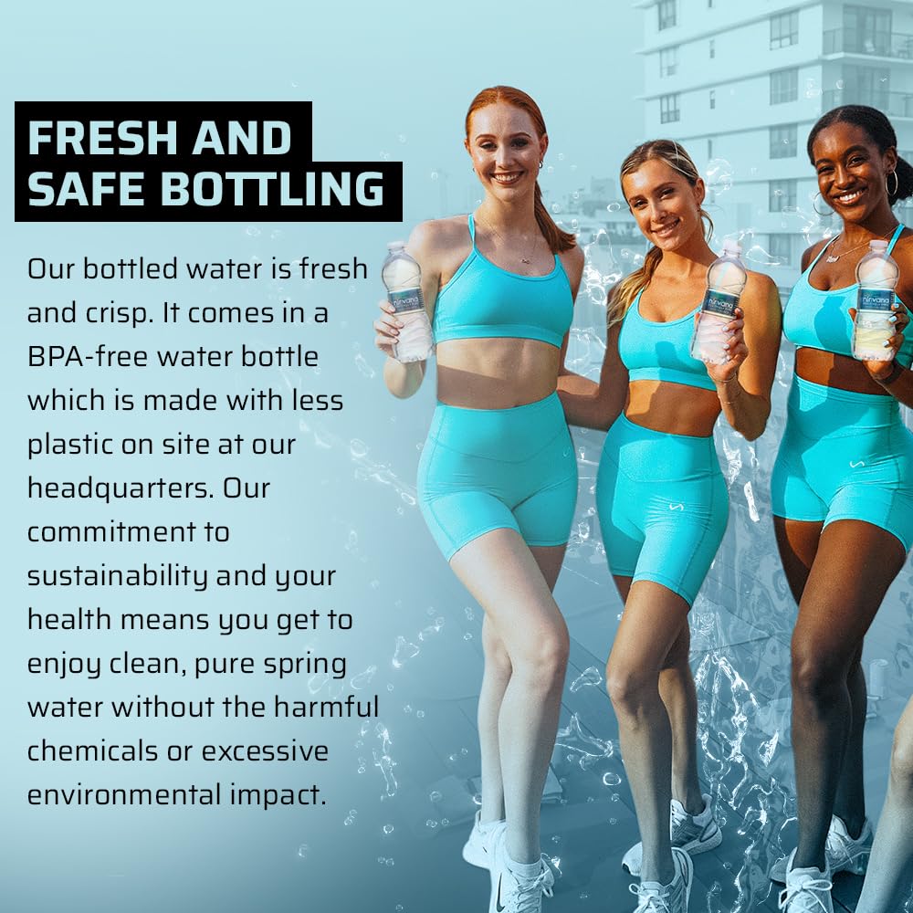 Nirvana Natural Spring Water - Fresh Bottling, High in Calcium, Bromate-Free, BPA-Free Bottles Water