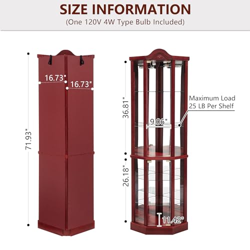 Dolonm Corner Curio Cabinet, Corner Display Cabinet, Curio Cabinet with Doors, Adjustable Shelves, Light (Included), Corner Liquor Cabinets