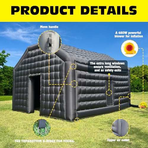 WARSUN Large Black Inflatable Nightclub 20x16.5x12Ft Inflatable Party Tent with Logo Area Inflatable Night Club Tent for Adults Wedding Birthday