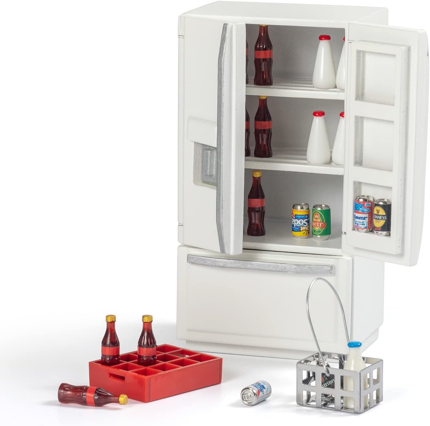 SAMCAMI Dollhouse Furniture Kitchen Refrigerator Set (26 Pieces) - Three Doors Open Wooden Fridge, 1 12 Scale Miniature Dollhouse Accessories (White)