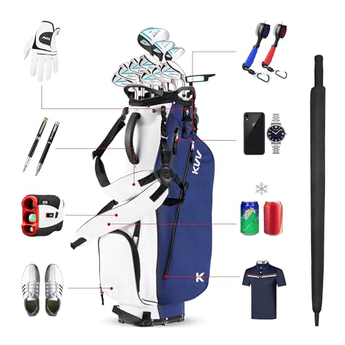 KVV Lightweight Golf Stand Bag with 7 Way Full-Length Dividers, 5 Zippered Pockets, Automatically Adjustable Dual Straps，Elegant Design