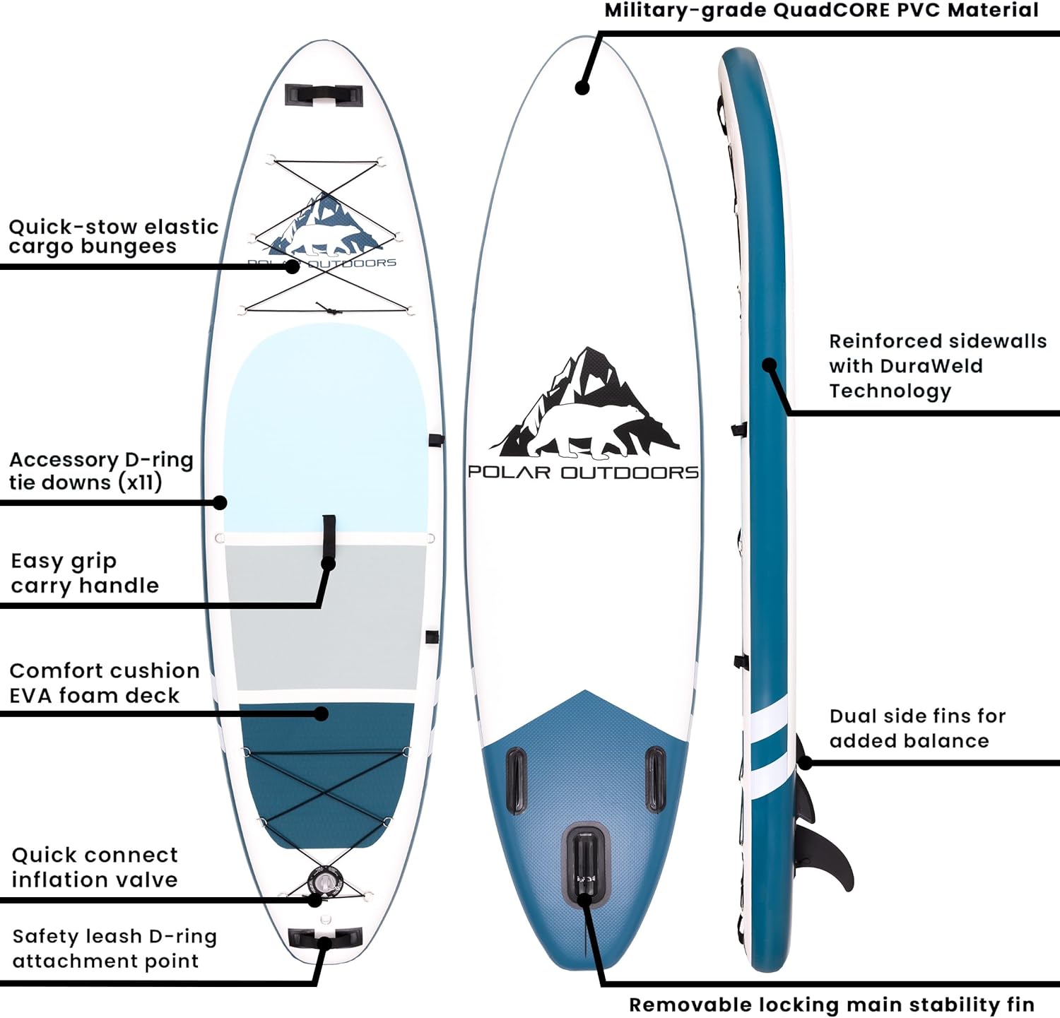 Roc Inflatable Stand Up Paddle Boards with Premium SUP Paddle Board Accessories, Wide Stable Design, Non-Slip Comfort Deck for Youth & Adults