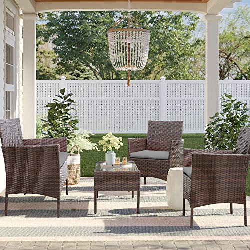 Homall 4 Pieces Outdoor Patio Furniture Sets Rattan Chair Wicker Set