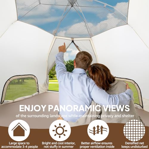 Chihee Camping Tents Pop-Up Stand-up Tent, Family Cabin Tent with Awning Porch 3-Person Outdoor Shelter with Screen Room Large Capacity