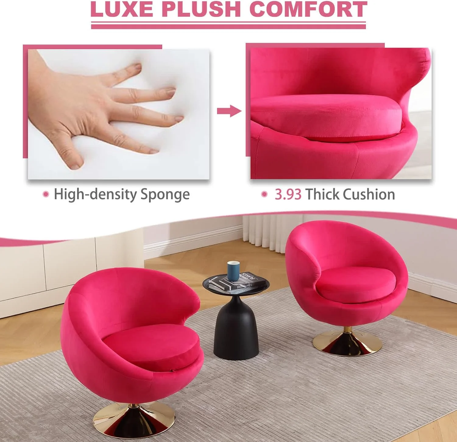 Modern Swivel Barrel Chair, Green Velvet Round Accent Chair, 360 Swivel Cuddle Vanity Chair, Upholstered Arm Chair for Living Room, Bedroom, Hotel