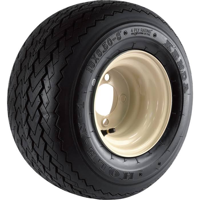 Kenda Golf Cart Hole-N-1 Wheel and Tire Assembly - 18 x 8.50-8, Sawtooth Bias Ply, Fits Club Car Carts