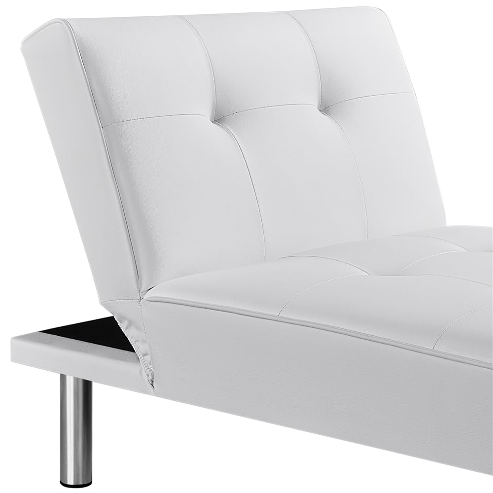 Yaheetech Faux Leather Chaise Lounge Convertible Futon Daybed With Chrome Metal Legs, White