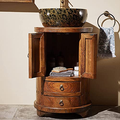Freestanding Pedestal Sink Hotel Art Basin, Retro Style Bathroom Sink Cabinet Set