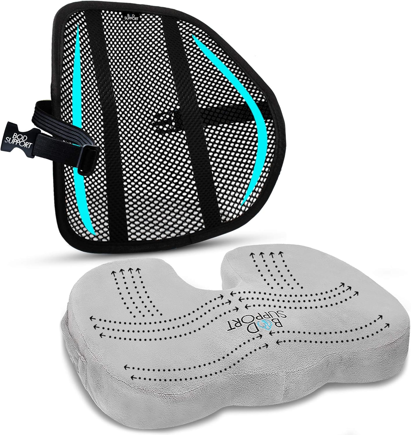 BOD Support Fully Adjustable Memory Foam Seat Cushion and Lumbar Support Ergonomically Designed for Back