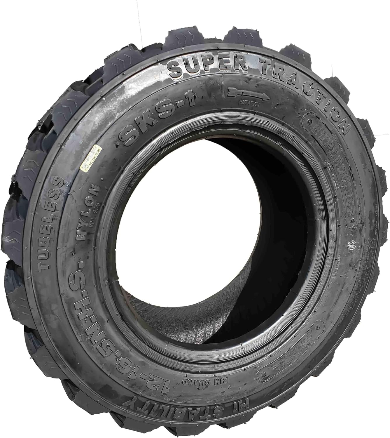 New Heavy Duty 12-16.5 12x16.5 12 Ply Skid Steer Tire w/Rim Guard