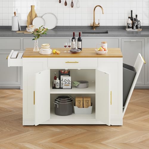 YITAHOME 53 inch Large Rolling Kitchen Island with Trash Can Storage Cabinet