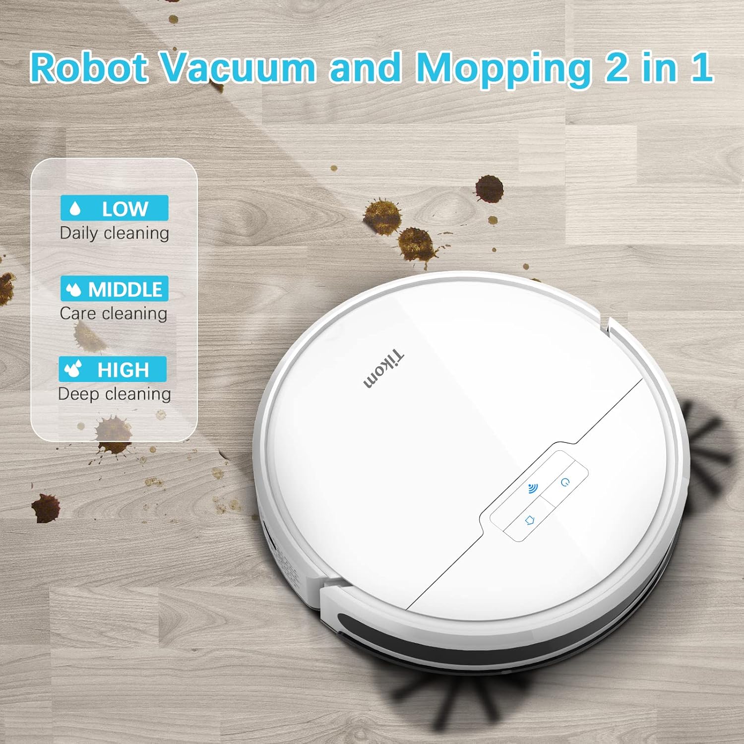 Robot Vacuum and Mop, Tikom G8000 Robot Vacuum Cleaner, 2700Pa Strong Suction, Self-Charging, Good for Pet Hair, Hard Floors, White