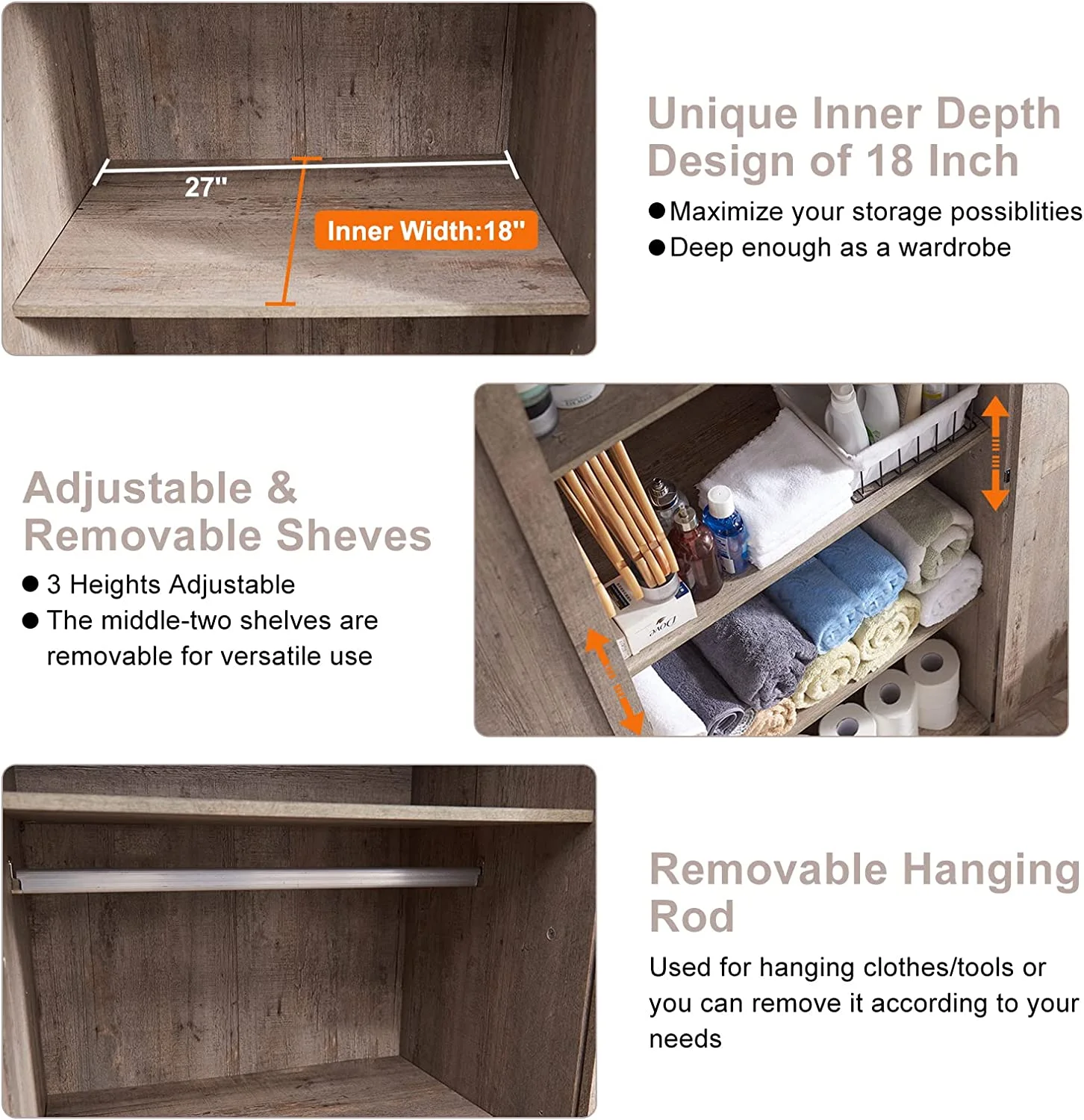 OKD Kitchen Pantry w/Barn Door Storage Cabinet w/Hanging Rod for Bathroom, Utility Room, Light Rustic Oak - Radiant Selections