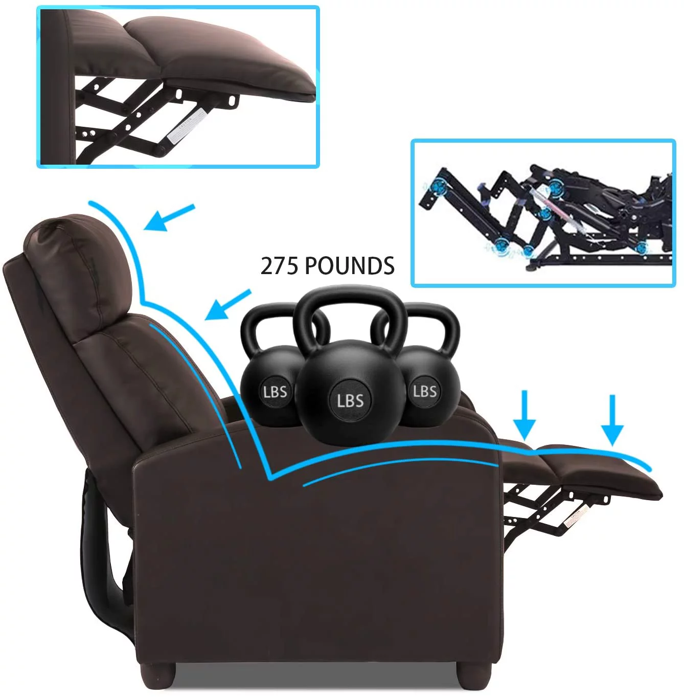 BestOffice Recliner Chair for Living Room Furniture Home Theater Seating Glider Chairs Modern Wingback Single Sofa PU Leather with Footrest (Brown)