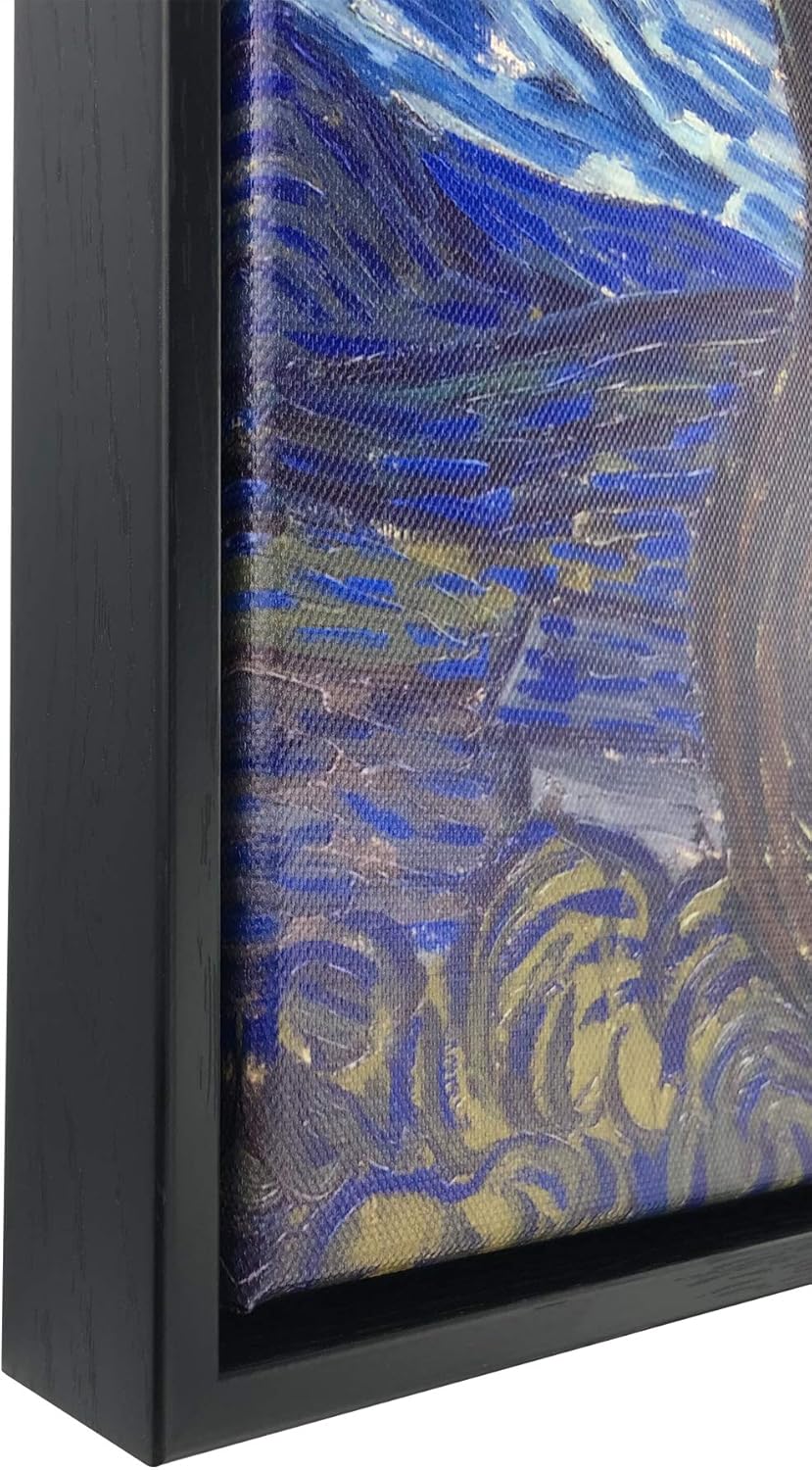 Wieco Art Framed Art Canvas Prints of Starry Night by Vincent Van Gogh Paintings Reproduction Post-Impressionism Artwork Framed Wall Art for Living