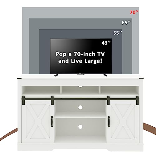 Farmhouse TV Stand for 65+ Inch TV, 34'' Tall Entertainment Center with Sliding Barn Doors