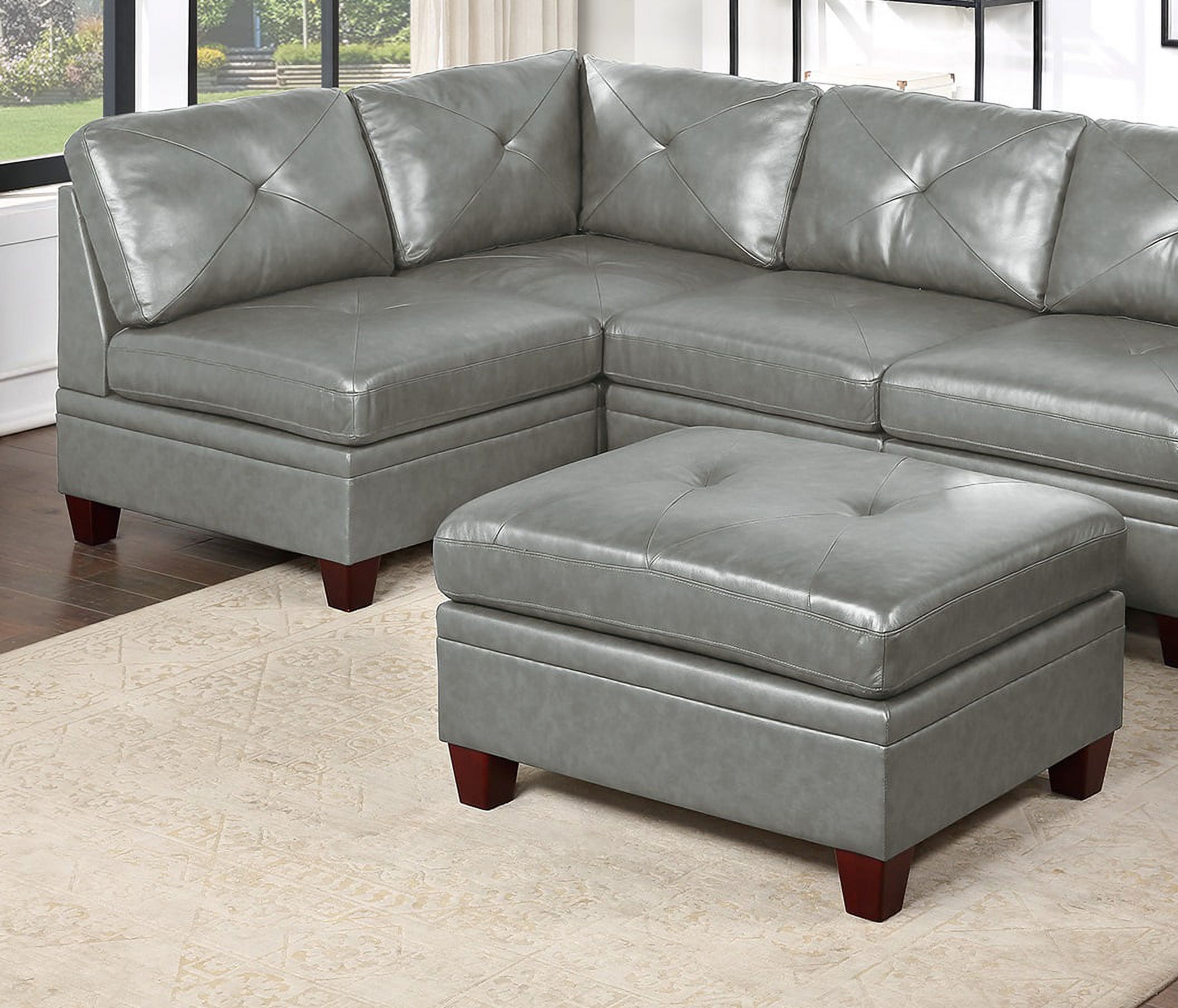 CoSoTower Contemporary Genuine Leather 1Pc Armless Chair Grey Color Tufted Seat Living Room Furniture