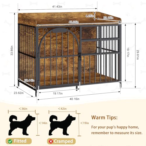 41.4" Large Dog Crate Furniture with Chew-Resistant, Heavy Duty Dog Kennel Indoor with Storage, End Table Wooden Dog Cage with Name Tag
