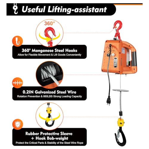 Portable Electric Hoist Winch 440Lbs 3-in-1 Electric Winch with Manual