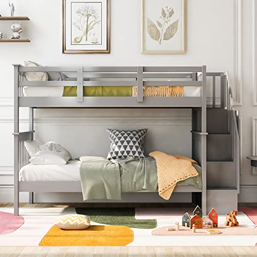 Ball & Cast Full Over Full Bunk Bed with Twin Size Trundle and Built in 4 Drawer,Wood Bunkbed w/Storage Ladder & Slat Support