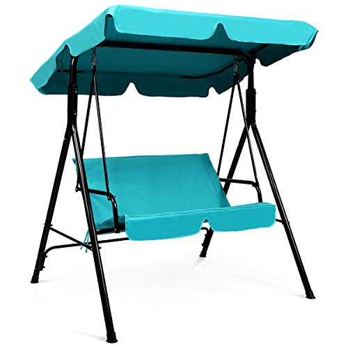 Tangkula 3 Person Porch Swing, Patio with Removable Cushion & Powder-Coated Steel Frame, Outdoor Swing with Canopy for Porch, Backyard, Garden