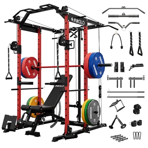 Mikolo Power Cage, Power Rack with Cable Crossover System, 1500LBS Squat Rack with LAT Pull Down System