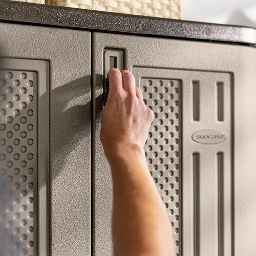 Suncast Tall Storage Cabinet, Platinum Resin Outdoor & Garage Storage Cabinet with Doors & Shelves, Plastic, Weather-Resistant, Lockable