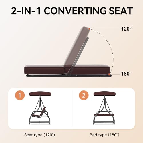 3-Seat Outdoor Porch Swing Glider with Adjustable Canopy, Patio Swings Bed with Removable Cushion for Porch, Backyard, Garden, Poolside, Balcony