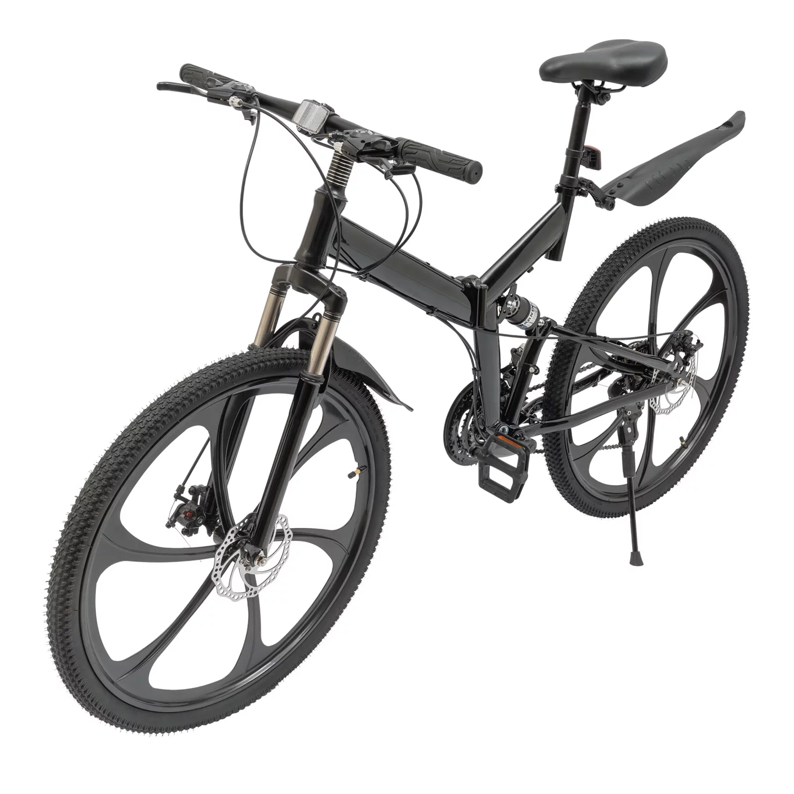 Loyalheartdy 26" Folding Mountain Bike 21 Speed Non-Slip Carbon Steel City Bike Disc Brake Road Rock Mountain Bike Black