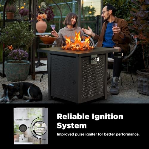 Ciays Propane Fire Pits 32 Inch Outdoor Gas Fire Pit, 50,000 BTU Steel Fire Table with Lid and Lava Rock
